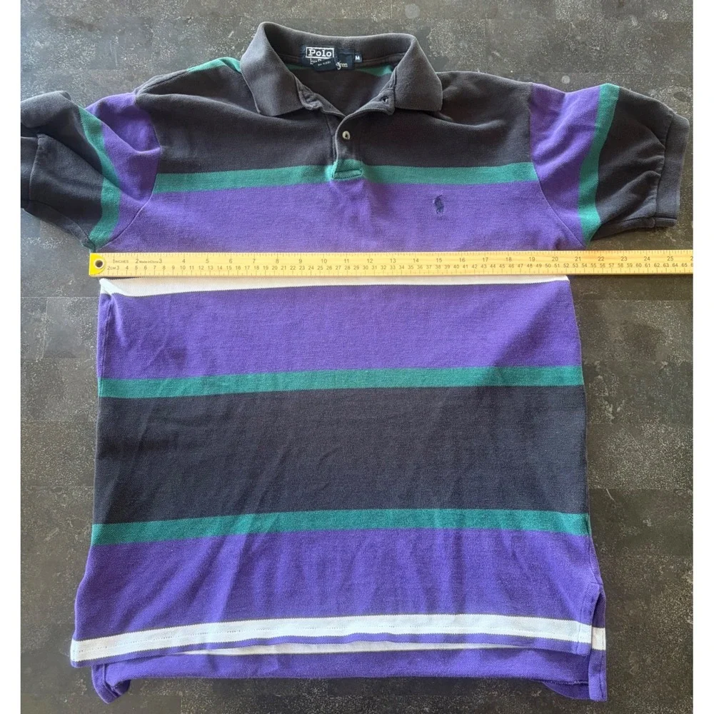Vintage Polo Ralph Lauren Striped Polo Shirt Mens XL Purple White Cotton‎ Pique
